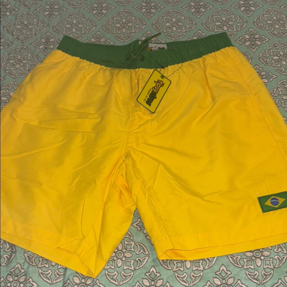 Tipsy Elves Yellow and Green Swim Trunks Quick-Dry Elastic Waist